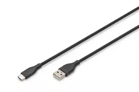 DIGITUS USB-C silikoninis įkrovimo laidas USB-A – USB-C USB 2.0 60W – 2m juodas