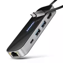 Axagon HMC-6GLN USB 5Gbps šakotuvas, 2x USB-A, USB-C, HDMI 4k/60Hz, RJ-45, PD 100W, USB-C laidas