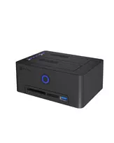 ICY BOX IB-1233CL-CR dviejų vietų 2,5/3,5 colio SSD/HDD dokas ir klonavimo stotelė, su CF/SD kortelių skaitytuvu ir USB-A šakotuvu, USB 3.2 Gen 1, juoda