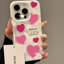 Luxury Pink Love Heart Folds Texture Phone Case For iPhone 17 Air 16 15 14 Plus 13 12 11 17 Pro Max Shockproof Soft Back Cover iPhone 15