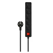 Maitinimo juosta SAVIO LZ-15 — 5 kištukinių lizdų, universalus kištukas, 5 m laidas, 2500 W, 10 A, juoda