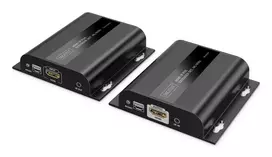DIGITUS HDMI IP Extender rinkinys – 4K/60Hz 120/200 m, PoE, Vienas prie Daugelio, CAT, Juodas
