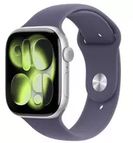 Išmanusis laikrodis Apple Watch Series 11 GPS 42 mm sidabrinis aliuminis korpusas, Purple Fog Sport dirželis M/L, OLED 374×446, 64GB, GPS, Wi‑Fi, atsparus vandeniui 50 m, watchOS 11