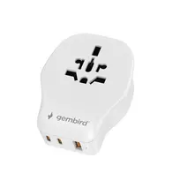 Sieninis kelioninis adapteris GEMBIRD TPA-1A2C20-02-W 20W – 1×USB-A + 2×USB-C, G tipo kištukas, 100–250V, baltas