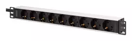 DIGITUS DN-95440 PDU – 1U aliumininis stelažinis maitinimo skirstytuvas su 8x apsaugotais lizdais ir 1x išėjimu, 16A, 230VAC, IEC C20 kištukas
