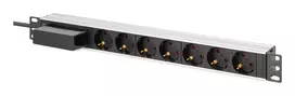 DIGITUS PDU - 1U aliuminio stovo lizdų juosta 7x saugos lizdai 16A 4000W 250VAC 50/60Hz 1x grandinės pertraukiklis