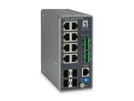 LevelOne TURING 12-Portų L3 Lite Valdomas Pramoninis Gigabit Jungiklis, 4 x SFP, DIN-Bėgis, -40°C iki 75°C