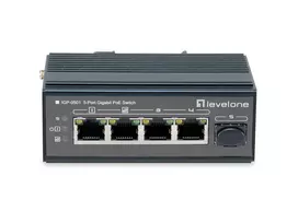 LevelOne IGP-0501 5 prievadų Gigabit pramoninis PoE+ jungiklis, DIN bėgelis, -30°C iki 65°C