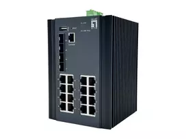 LevelOne IGU-2071 20 prievadų L2 Plus valdomas pramoninis gigabaitinis tinklo jungiklis, 16x 1GbE RJ45, 4x 1/2.5GbE SFP, DIN bėgis, -40°C iki 80°C