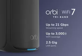 NETGEAR ORBI 870 RBE870B Wi-Fi 7 triju juostų (2,4 GHz / 5 GHz / 6 GHz) juodas vidinis palydovas
