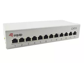Equip 12 prievadų Cat.6 stalinis pataisų skydelis, šviesiai pilkas, 10/100/1000Base-T(X), Gigabit Ethernet, 1000Mbit/s, RJ-45, Cat6, 1U