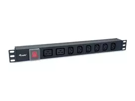 Equip maitinimo skirstytuvas 8 lizdai, 6x IEC-C13 + 2x IEC-C19, jungiklis, aliuminio korpusas