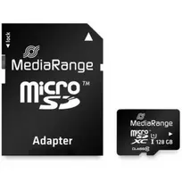 MediaRange MR945 – „Flash“ atminties kortelė microSDXC su SD adapteriu, 128GB, UHS-I / Class10, juoda