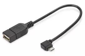 DIGITUS USB 2.0 adapterio laidas, OTG, micro B - A M/F, 15cm, stačiu kampu, juodas