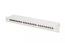 DIGITUS DN-91624S-EA 19 colių ekranuotas komutacinis skydelis, CAT6A EA klasė, 24 RJ45 prievadai, LSA, 1U, šviesiai pilkas RAL 7035