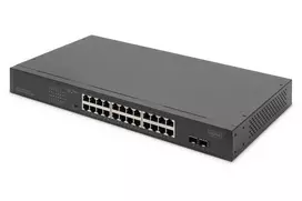 DIGITUS Nevaldomas PoE jungiklis - 24 prievadai Gigabit + 2 prievadai Gigabit SFP