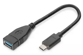 DIGITUS USB Type-C adapterio laidas, OTG, Type C - A M/F, 15 cm, Super Speed, juodas