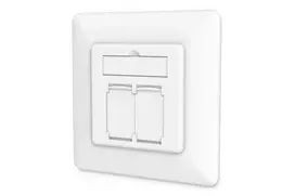 DIGITUS CAT6A EA klasės tinklo lizdas, ekranuotas 2x RJ45, LSA, gryna balta, įleidžiamas, 8 krypčių