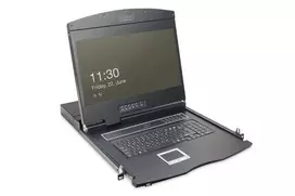 DIGITUS modulinė 48,3 cm (19 colių) TFT konsolė su 8 prievadų Cat.5 KVM, RAL 9005 juoda - Qwertzu vokiška klaviatūra
