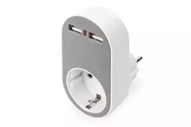 DIGITUS maitinimo adapteris su 2 USB prievadais 250V, 50 Hz, USB: 5V, 2.1A, balta / pilka