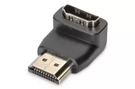 DIGITUS HDMI adapter, A tipo, 90° kampu lenktas M/F, Ultra HD 60p, juodas auksas