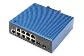 DIGITUS Industrial 8+2 prievadų Gigabit L2 valdomas Ethernet POE jungiklis 8xGE RJ45 + 2 SFP prievadas IEEE802.3at (30W)