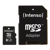 INTENSO atminties kortelė MICRO SDHC 8GB C10 su adapteriu 3413460