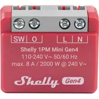 „Shelly 1PM Mini Gen4“ išmanusis jungiklis, belaidis, 110–240 V AC, 8 A / 2000 W, plastikinis korpusas 34×16×29 mm
