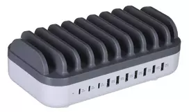 Manhattan įkrovimo stotelė, 10 prievadų: 3x USB-C (iki 18W PD) ir 7x USB-A (iki 12W), 120W bendra galia, balta/pilka, trejų metų garantija