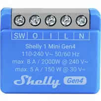 Išmanusis jungiklis Shelly 1 Mini Gen4 1P belaidis 110–240V 50–60Hz 1.2W Bluetooth Wi‑Fi ZigBee 34×16×29 mm