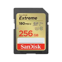 SDXC atminties kortelė SANDISK UHS-I Extreme 256GB — skaitymas 180MB/s, rašymas 130MB/s, U3/V30, 10 klasė
