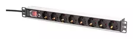 DIGITUS PDU - 1U aliumininis stovo maitinimo skirstytuvas 7x saugos + 1x lizdas 16A 4000W 250VAC 50/60Hz su apsauga nuo perkrovos