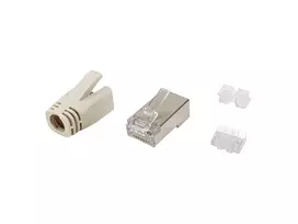 Equip Cat.6A RJ45 ekranuotų kištukų rinkinys 100 vnt. nerūdijančio plieno permatomi balti
