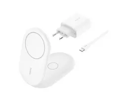 BELKIN BoostCharge Qi2 15W Magnetinis 2 viename stovas – Baltas