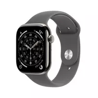 APPLE Watch Series 11 GPS + Cellular 46 mm natūralaus titano korpusas su pilkai smėlio spalvos Sport Band M/L dirželiu