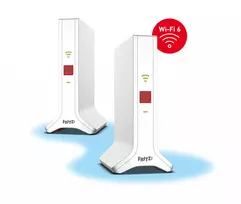 FRITZ!Repeater Mesh Set 4200 dviejų juostų (2,4 GHz / 5 GHz) Wi-Fi 6E (802.11ax) kartotuvų rinkinys, raudonas/baltas, 2x2/4x4
