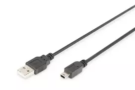 DIGITUS USB 2.0 laidas, A tipas - mini B (5 kontaktų) M/M, 1 m, juodas