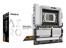 GIGABYTE TRX50 AERO D pagrindinė plokštė – palaiko AMD Ryzen Threadripper 9000 serijos procesorius, 16+8+4 fazių skaitmeninis VRM, iki 7800MHz DDR5 (OC), 3xPCIe 5.0 + 1xPCIe 4.0 M.2, Wi-Fi 7, 10GbE LAN, USB4