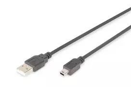 DIGITUS USB 2.0 jungiamasis laidas, A tipas – mini B (5 kontaktai), kištukas/kištukas, 3 m, juodas