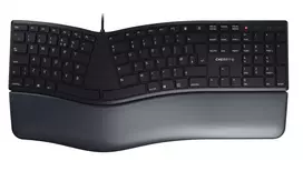 Laidinė ergonominė pilno dydžio klaviatūra Cherry KC 4500 ERGO juoda USB QWERTY UK 109 klavišų išlenktas išdėstymas riešo atrama 1,8 m laidas