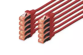 DIGITUS Patch laidas - CAT6 - S/FTP - Su apsauga nuo užkliuvimo - Varis - 3m - raudonas - 10 vnt. pakuotė