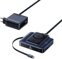 Ładowarka Baseus Nomos NH21 6w1 245W bezprzewodowa z dwoma zwijanymi kablami USB-C czarna (6932172695972) | 6932172695972 | 6932172695972