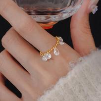 Light Luxury Fairy-Inspired Waterdrop Tassel Sparkling Zirconia Pendant Adjustable Ring for Women Stylish Jewelry Accessory auksas