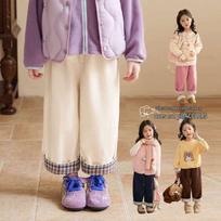 LUSON Okids Girls' Fleece-Lined Plaid Corduroy Straight-Leg Pants 130
