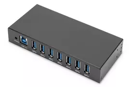 DIGITUS USB 3.0 HUB - 7 prievadų - pramoninis metalinis, maitinimas iš tinklo, 15 kV ESD apsauga, montavimui ant sienos, stalo, DIN bėgio