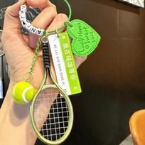 Sports Creative Badminton Keychain Leather Heart PVC Funny Tennis Ornament Macaron Color Acrylic Women Bag Charm Couple