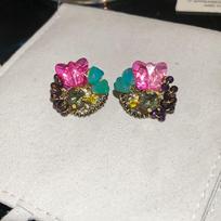 Vintage Butterfly Water Drop Crystal Stud Earrings Luxury Retro Ear Jewelry
