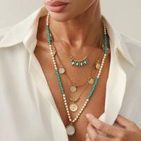 SHIXIN Bohemia Multilayer Bead Chain Necklace Set for Women Retro Geometric Sun Round Pendant Necklace 2026 Jewelry On the Neck