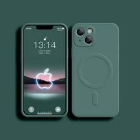 Luxury For Magsafe Liquid Silicone Soft Phone Case For IPhone 16 15 14 13 12 17 Pro Max Plus Magnetic Wireless Charging Cover For iphone 13mini tamsiai žalia spalva