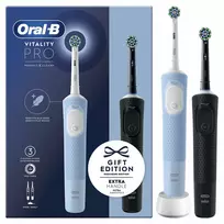Oral-B Vitality Pro Duo suaugusiųjų sukamoji-osciliuojanti dantų šepetėlis Juoda, Mėlyna, Balta